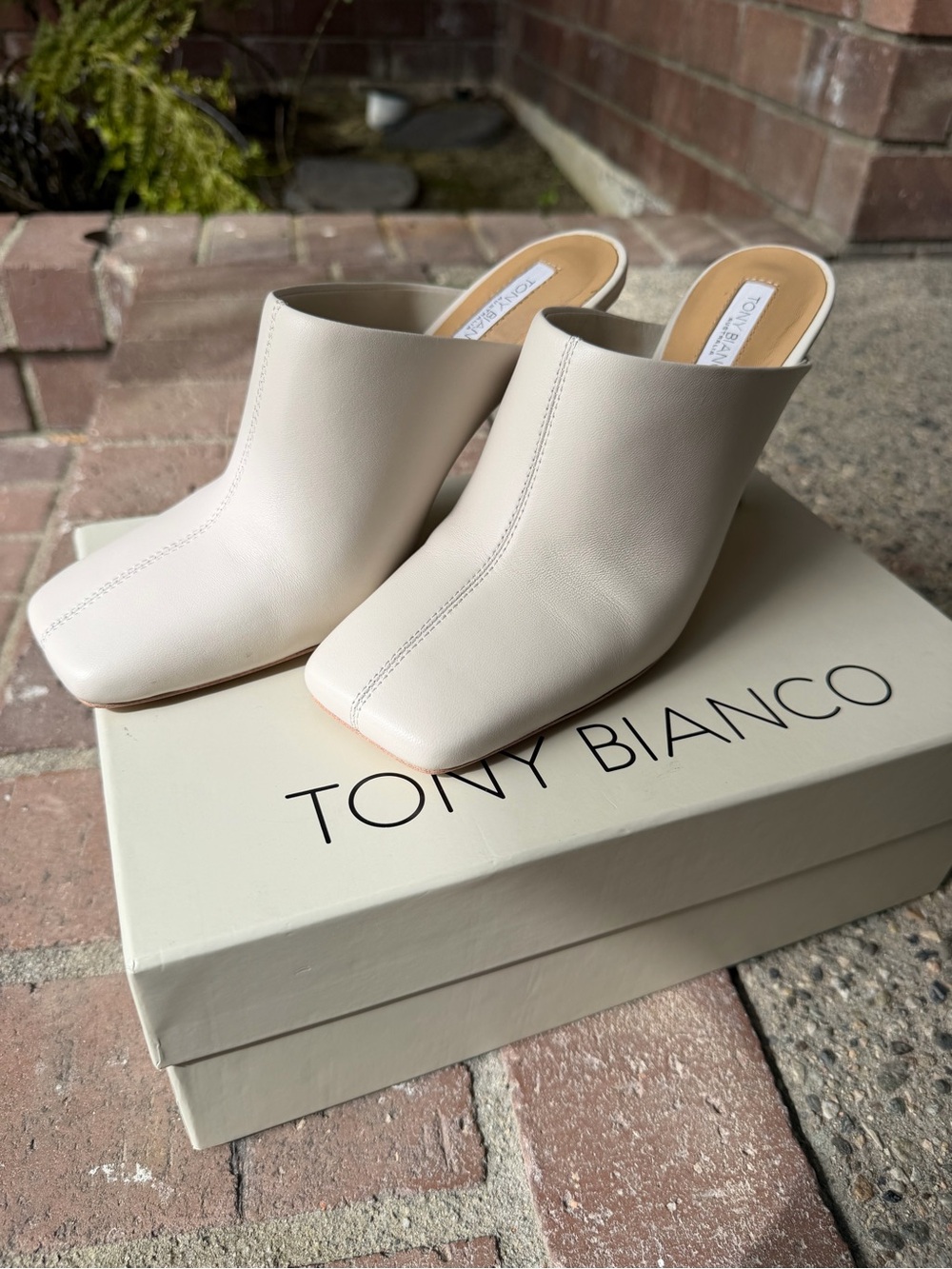 Tony Bianco Ivory Square-Toe Slip-On Mules with Low Heel